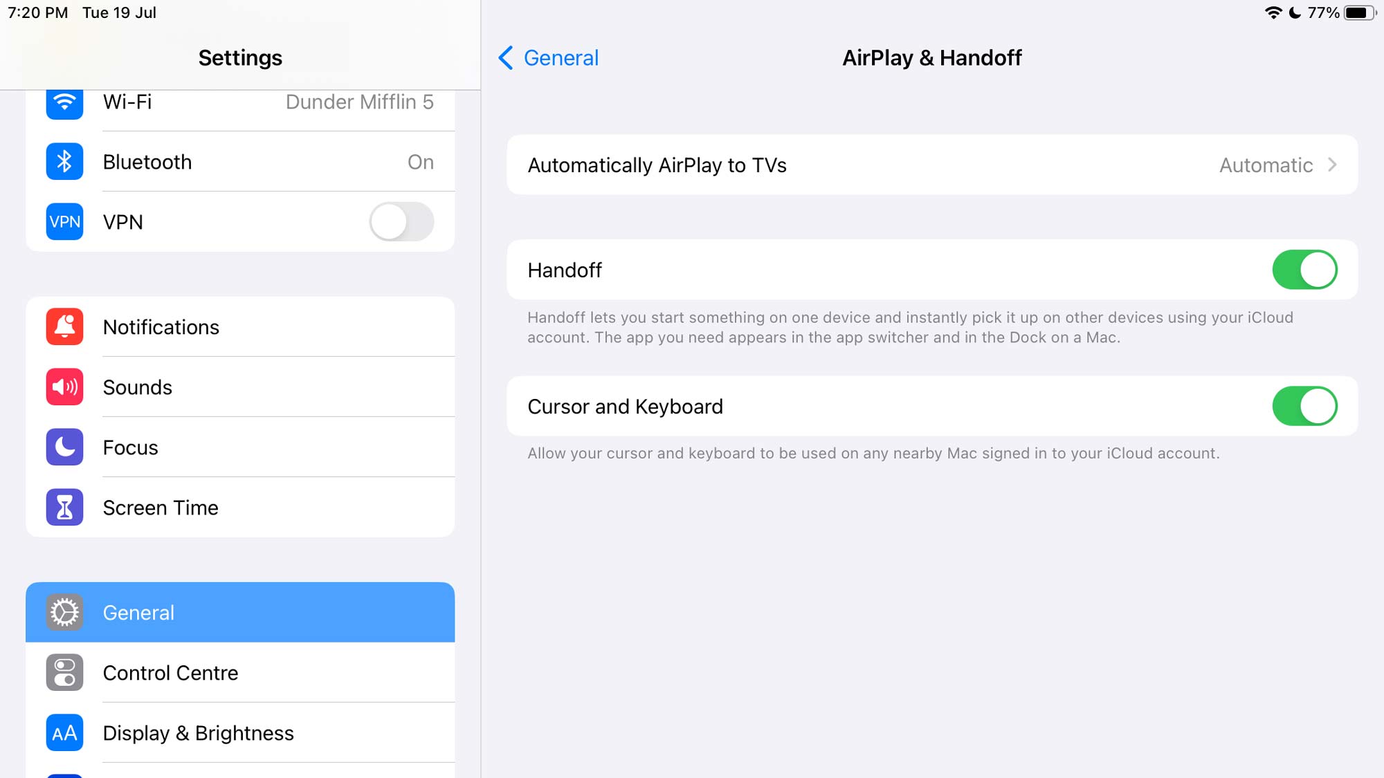 Comment prolonger la durée de vie de la batterie de votre iPad - iPadOS AirPlay & Handoff menu