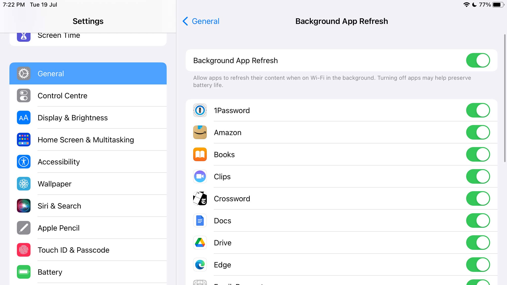 Comment prolonger la durée de vie de la batterie de votre iPad - Actualisation de l'application en arrière-plan iPadOS