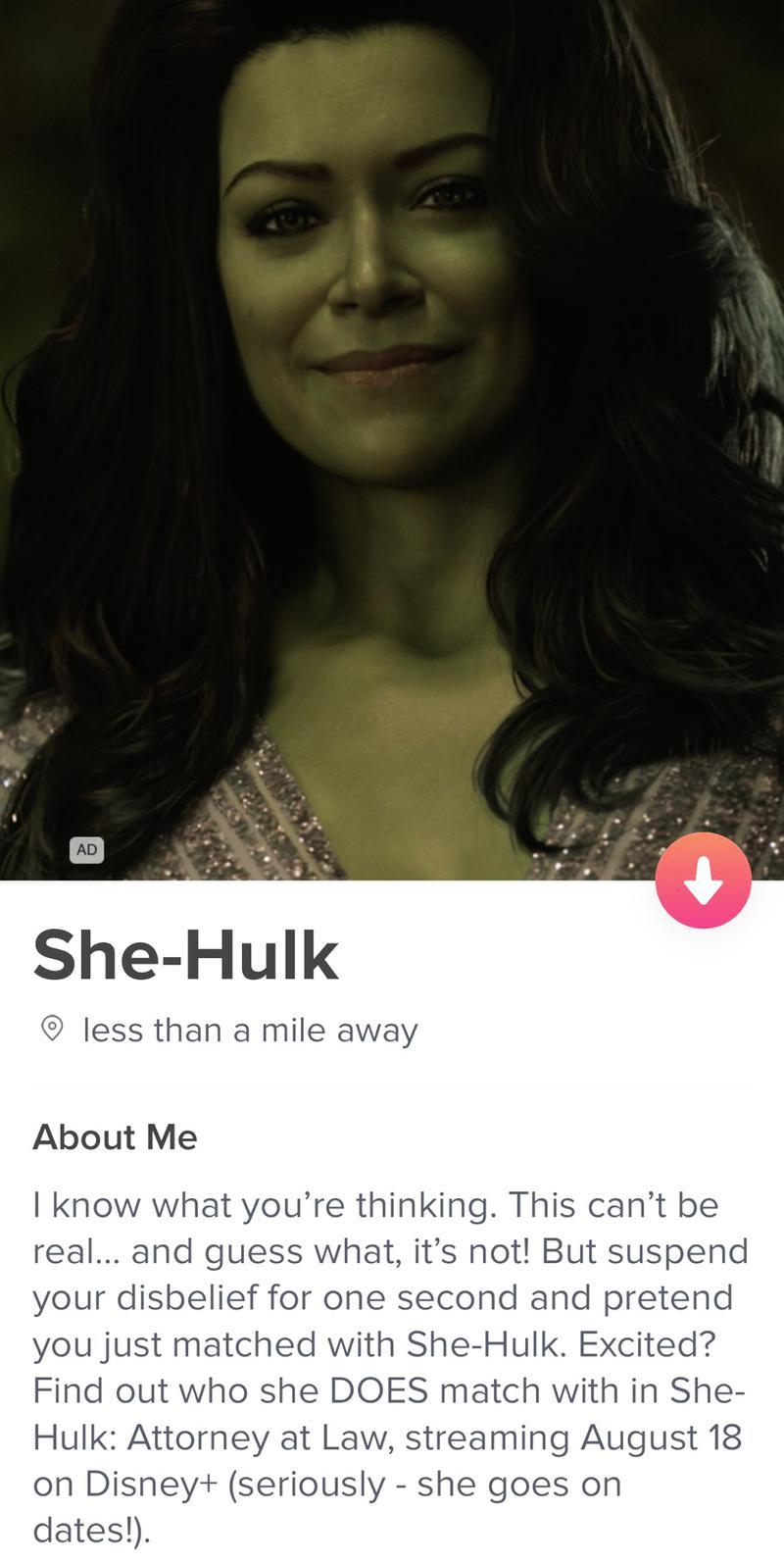 SHE Hulk cherche l'amour sur Tinder she hulk tinder1