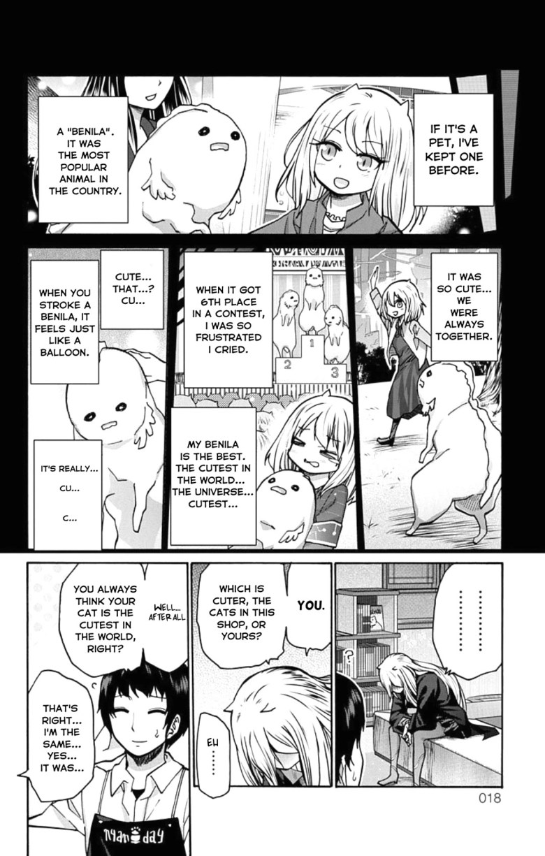 Page du manga Kawaisugi Crisis, mettant en vedette Liza pensant à son ancien animal de compagnie Benila. 