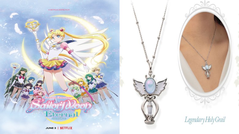 Affiche du film Sailor Moon Eternal et pendentif légendaire du Saint Graal. 