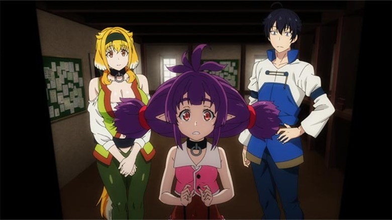 Capture d'écran de l'épisode 11 du Labyrinthe d'un autre monde, mettant en vedette Kaga Michio, Roxanne et la naine Sherry. 