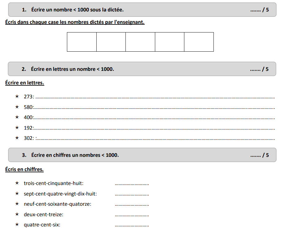 Les nombres de 0 à 999 - CE1 / CE2 exercice ce2 nombre 999