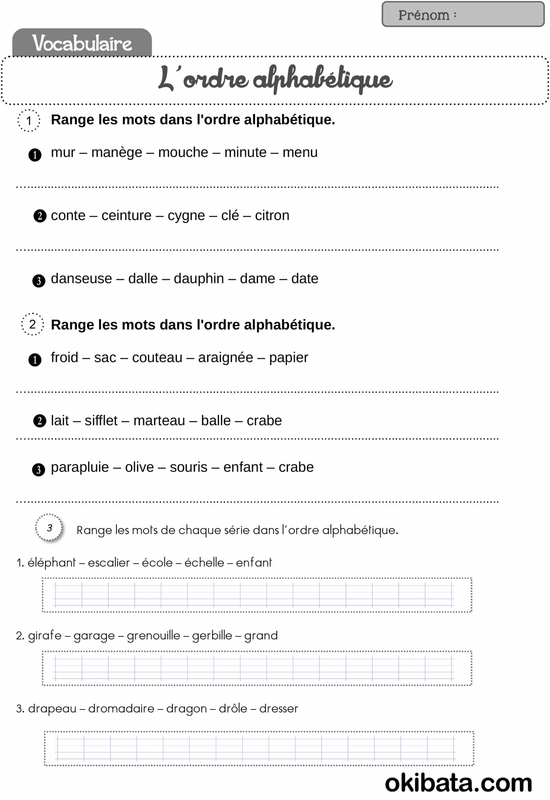 Ranger les mots dans l'ordre alphabétique en primaire - CE1 / CE2 exercice ordre alphabetique ce2 3 scaled