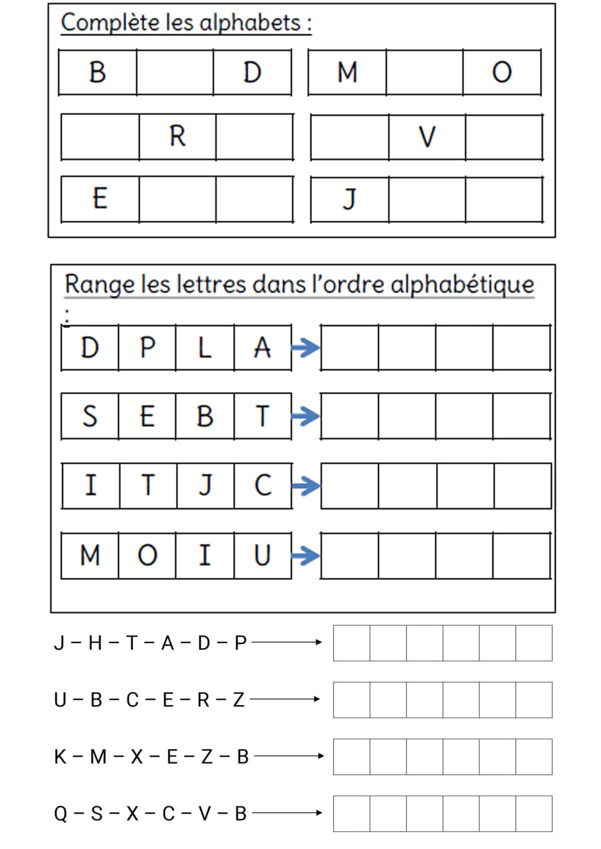 Ranger les mots dans l'ordre alphabétique en primaire - CE1 / CE2 ordre alphabet exercice facile