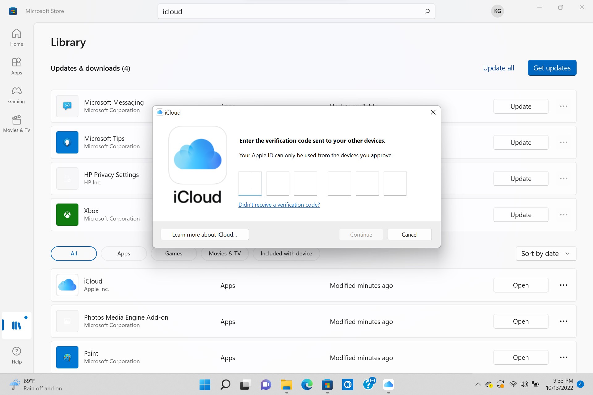 Application iCloud pour Windows