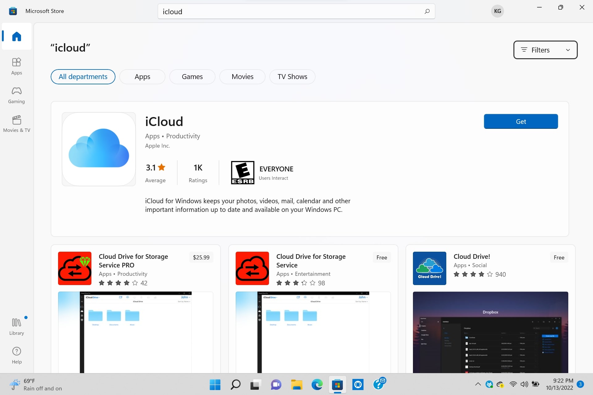 Application iCloud pour Windows