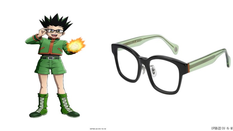 Illustration de Gon portant des lunettes et du design des lunettes Gon Freecss. 