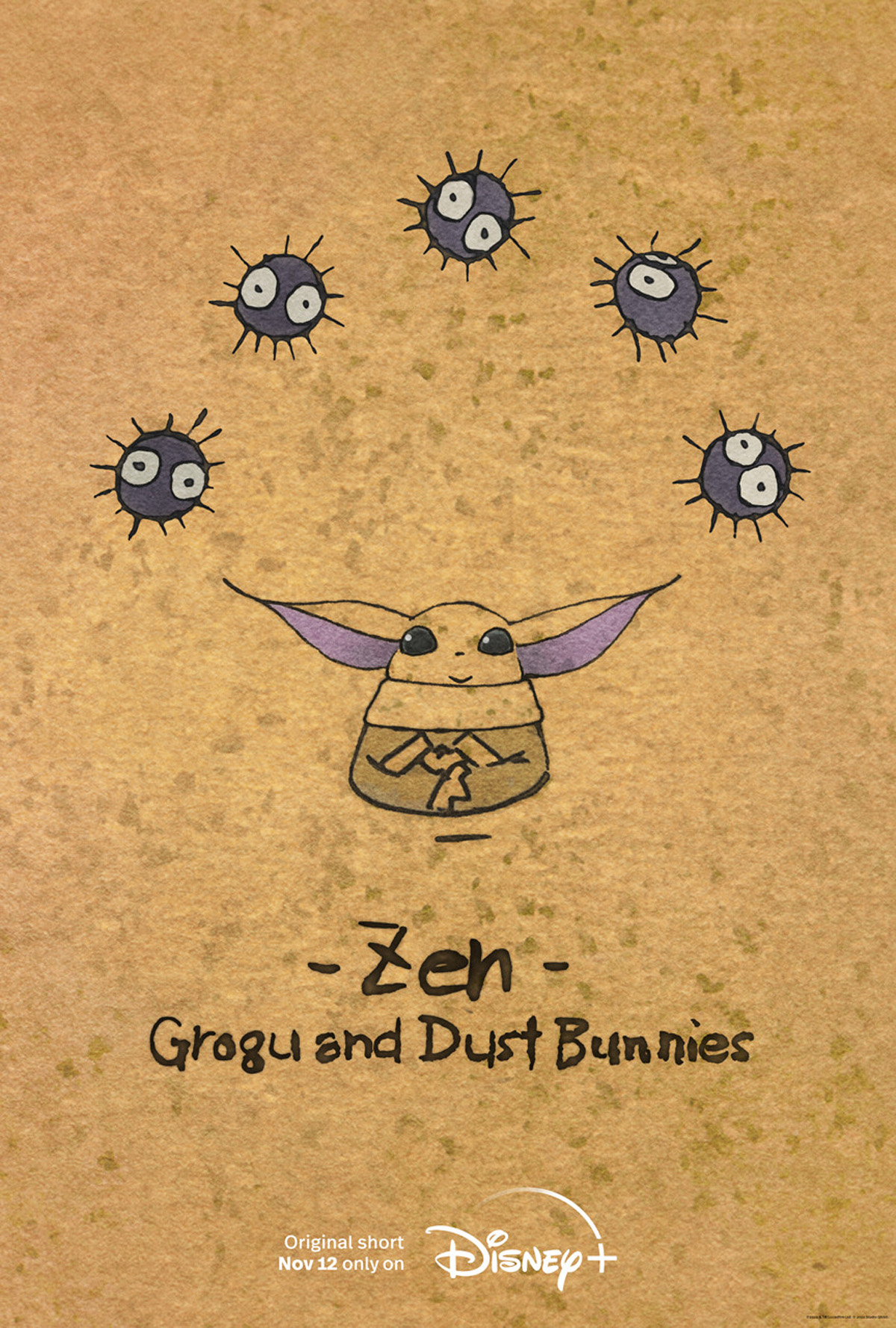 Visuel clé pour le court métrage d'animation Zen - Grogu and Dust Bunnies. 