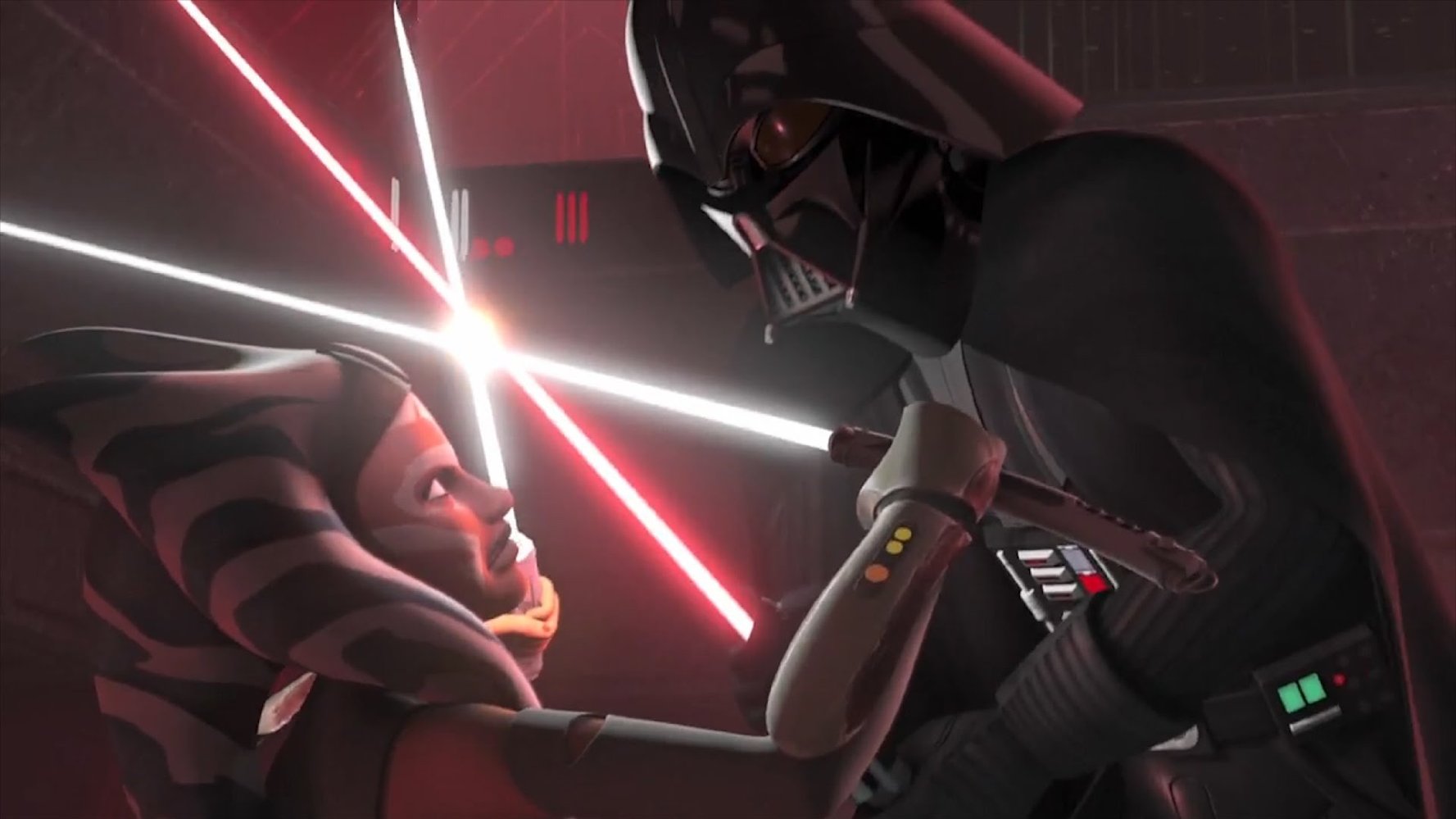 Ahsoka Tano combattant Dark Vador dans Star Wars Rebels