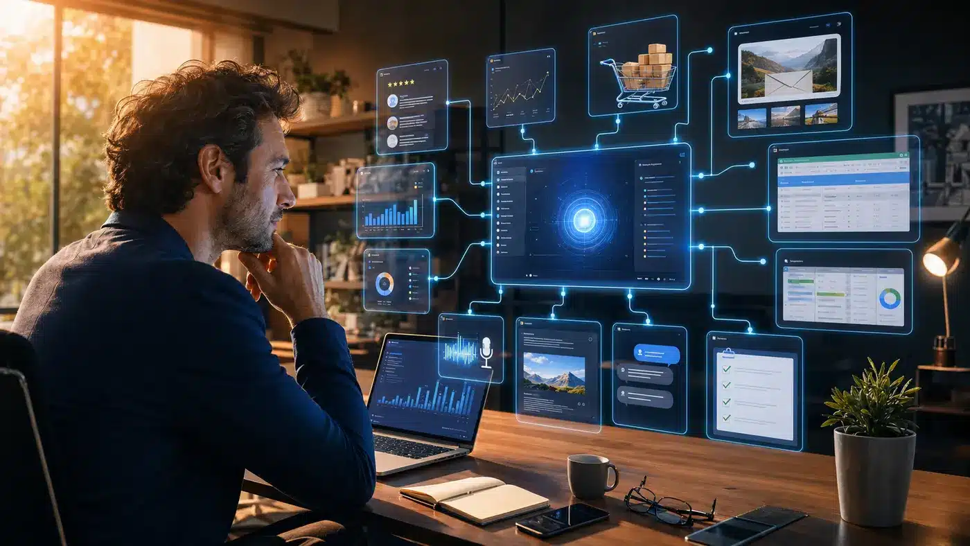 Dirigeant de PME utilisant ChatGPT Work pour automatiser dix tâches de gestion et de marketing