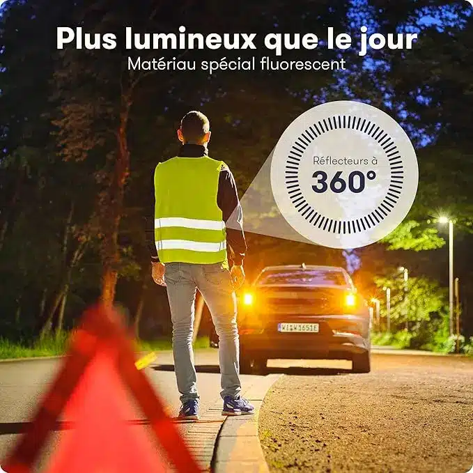 Gilet jaune réfléchissant et triangle de présignalisation pour voiture