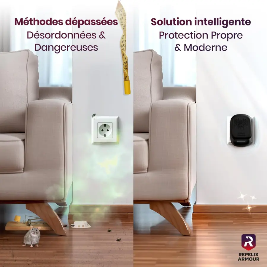 Publicité pour une prise anti-moustiques à ultrasons présentée comme une solution de protection