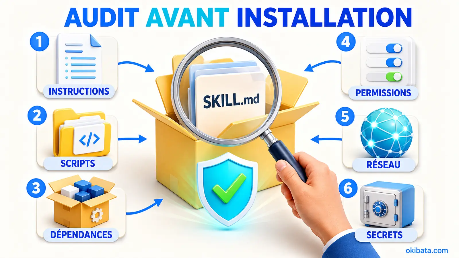Audit d’un SKILL.md avant installation : instructions, scripts, dépendances, permissions, réseau et secrets