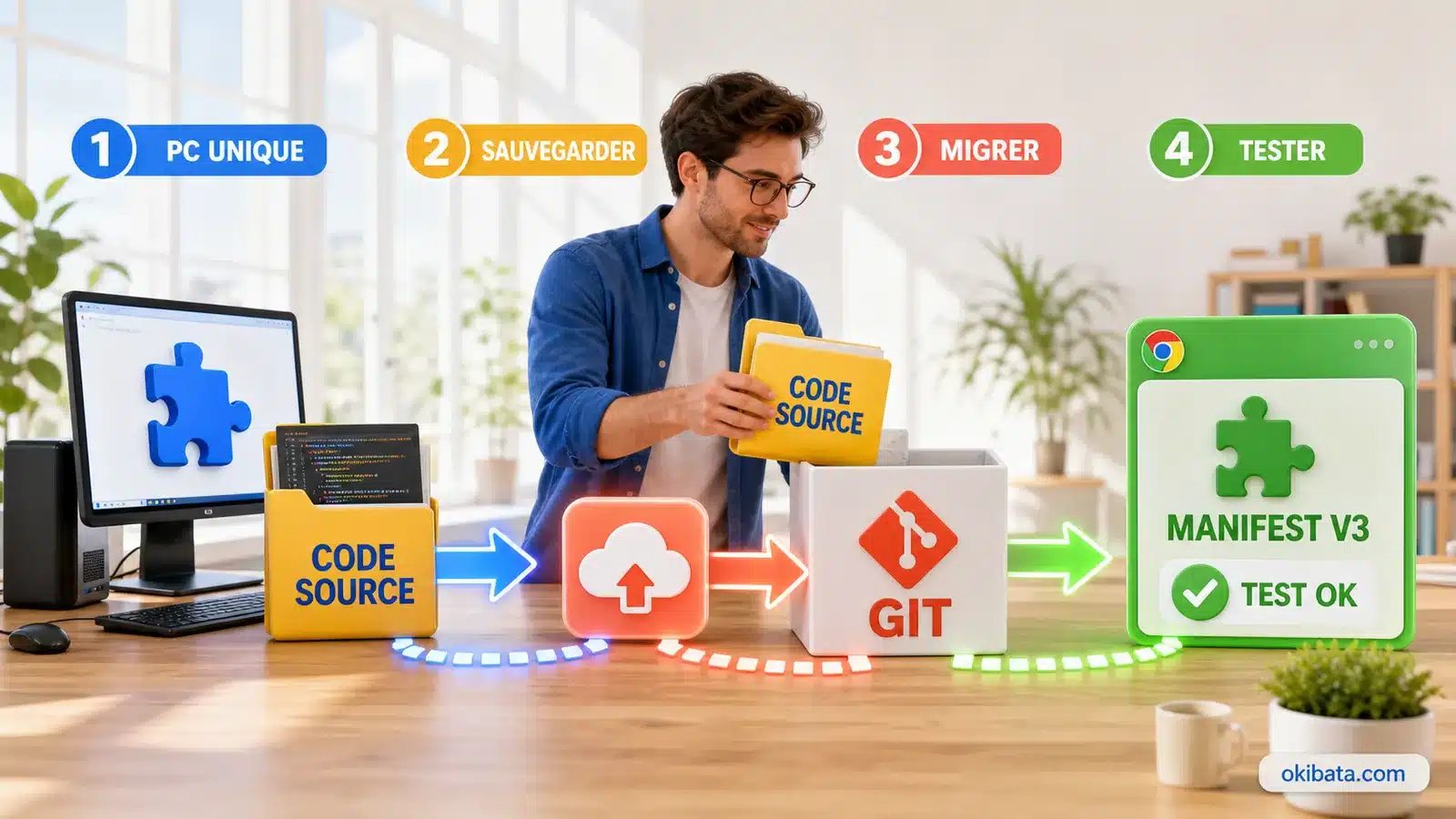 Sauvegarde du code source d’une extension Chrome interne depuis un PC unique vers Git, puis migration et test en Manifest V3