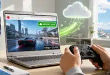 Un ancien PC portable Windows lance un jeu RTX dans Firefox via GeForce NOW en 1440p à 120 images par seconde avec une manette