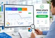 Un analyste SEO examine une baisse Search Console entre le 18 et le 21 août après la fin de la Google Spam Update d’août 2026