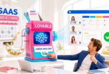 Une personne lance la création d’un CRM avec Lovable tandis qu’un abonnement SaaS à 100 euros par mois se transforme en application interne