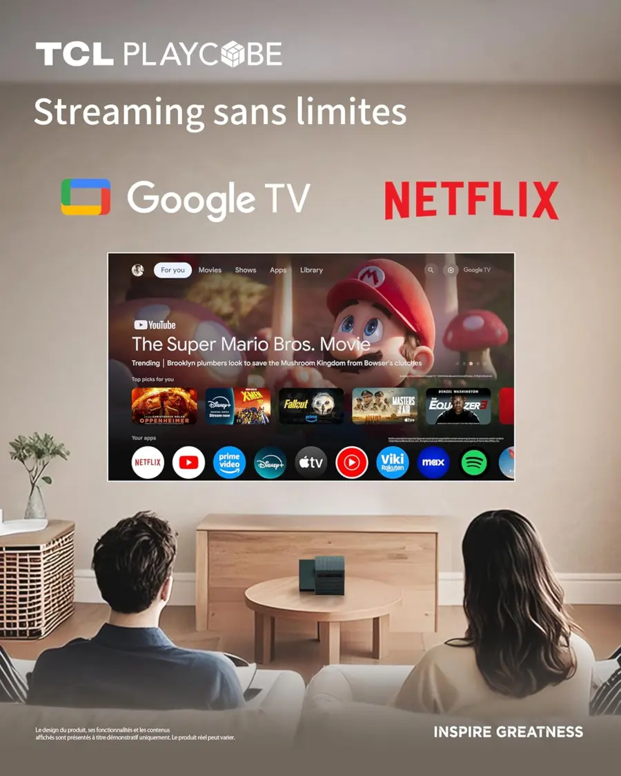 Interface Google TV et Netflix présentée sur le TCL PlayCube