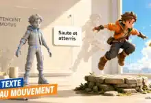 Illustration d’un personnage 3D passant d’un modèle avec squelette à un saut décrit par une consigne textuelle