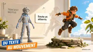 Illustration d’un personnage 3D passant d’un modèle avec squelette à un saut décrit par une consigne textuelle
