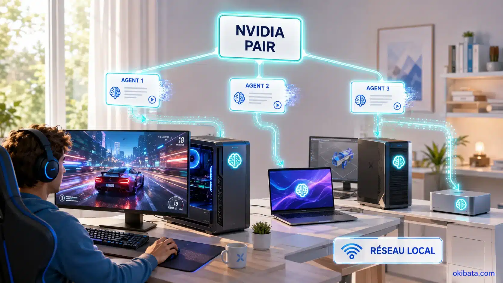 NVIDIA PAIR route trois requêtes d’agents vers plusieurs PC du réseau local pendant que le PC principal sert au jeu